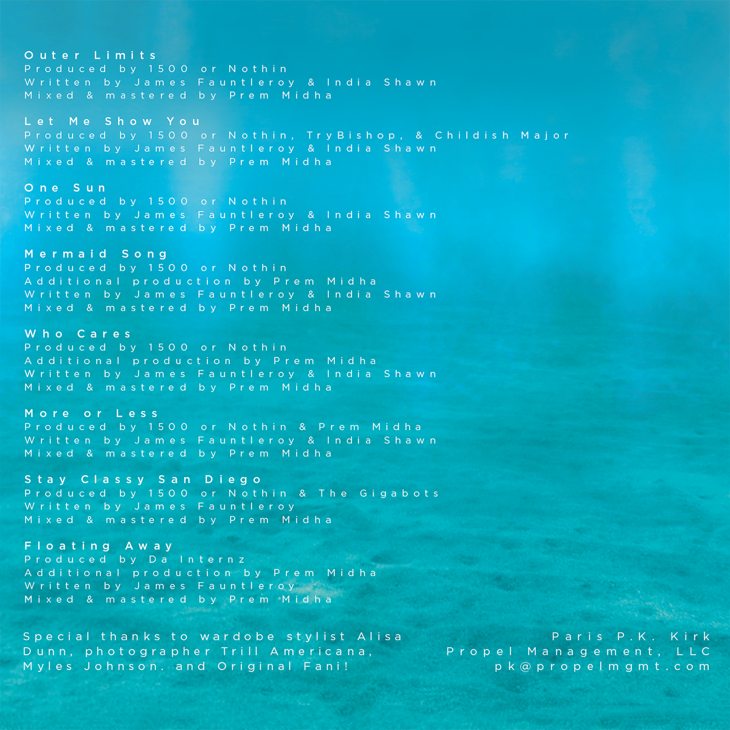 Outer Limits album credits — production, writing, and mixing details